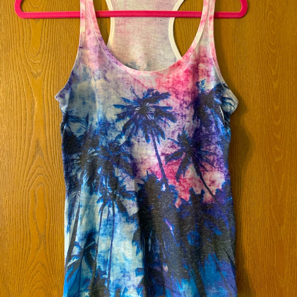 Tropical Pink & Blue Palm Tree Tank Top